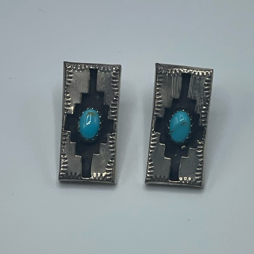 Turquoise And Silver Rectangular Earrings - image 1